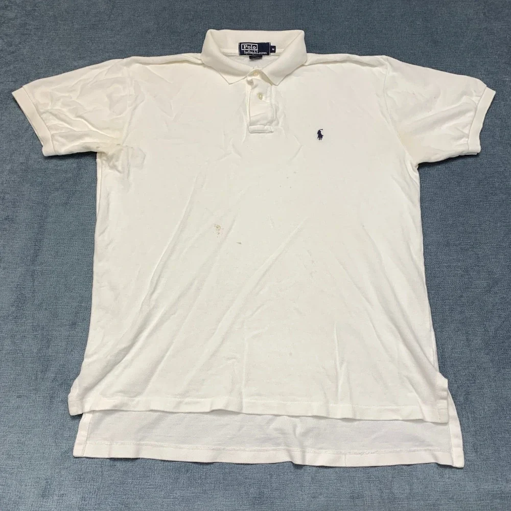Polo By Ralph Lauren Shirt Mens Medium White Cotton Side Slit Hi Lo Hem Sports